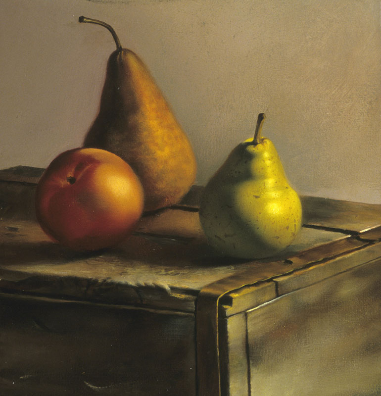 Pears and Peach on a Box